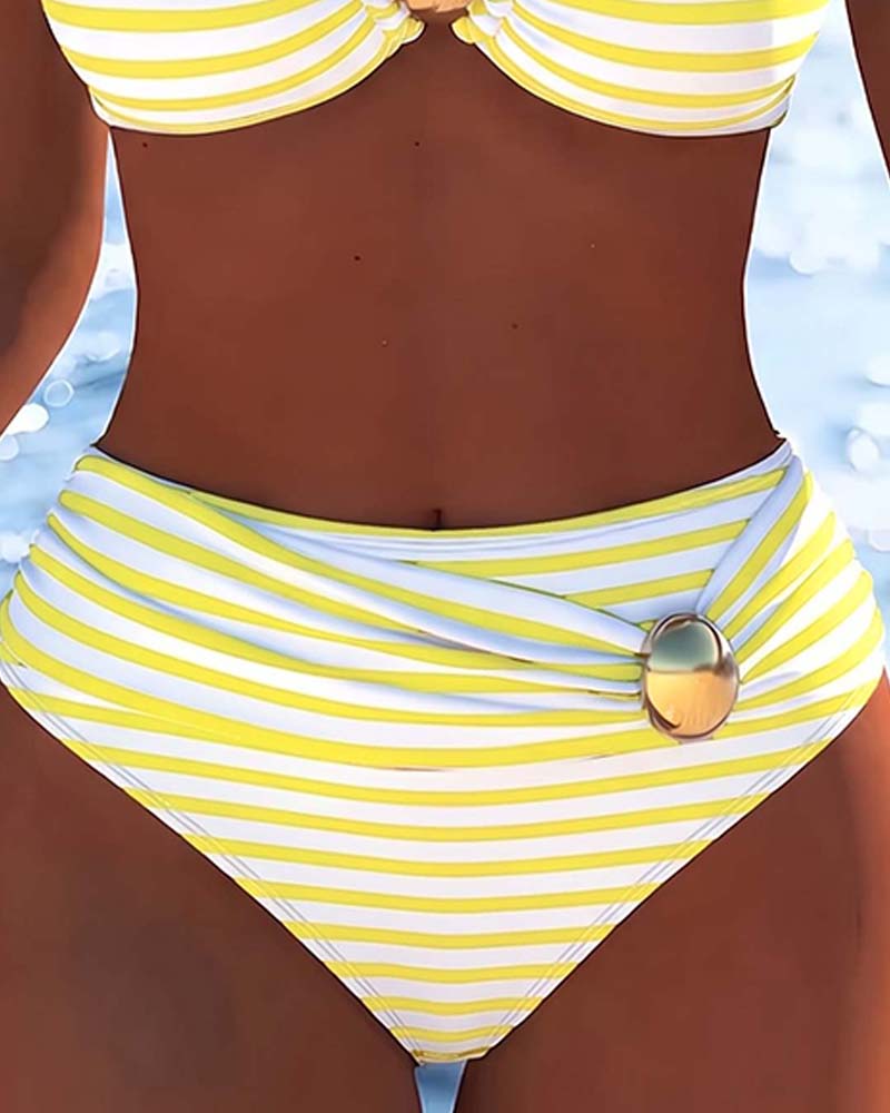 Bikini Ramiączka Spaghetti W Paski Plastikowy Guzik