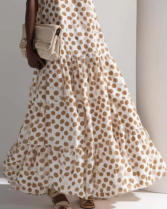 Sukienka Okrągły Dekolt Vintage Polka Dot Bez Rękawów