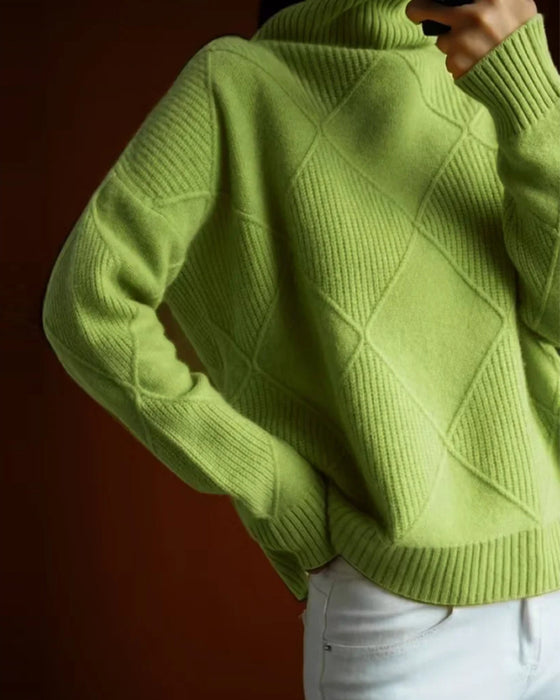 Prosty jednolity kolorowy elegancki golf z wzorem w romby