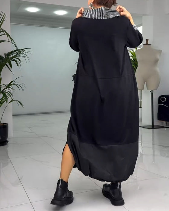 Sukienka w kratę z wysokim kołnierzem i kieszeniami