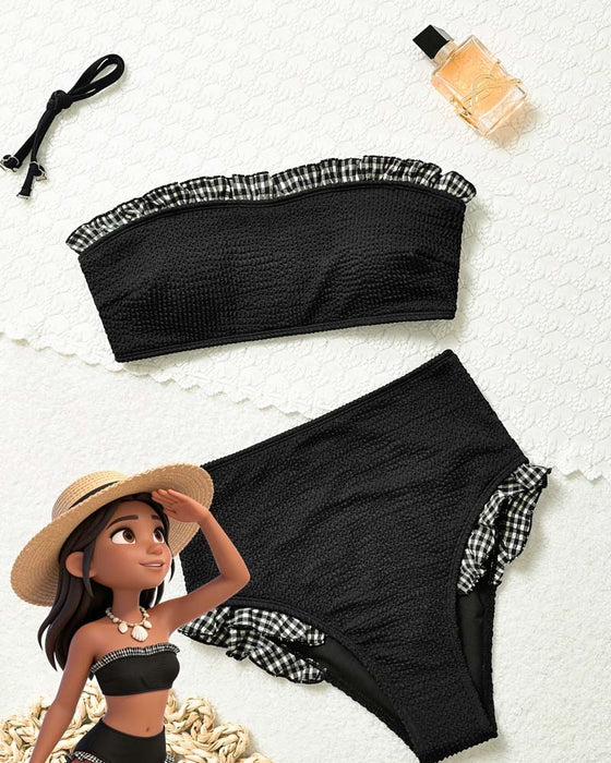 Bikini Krata Ruffle Bez Ramiączek
