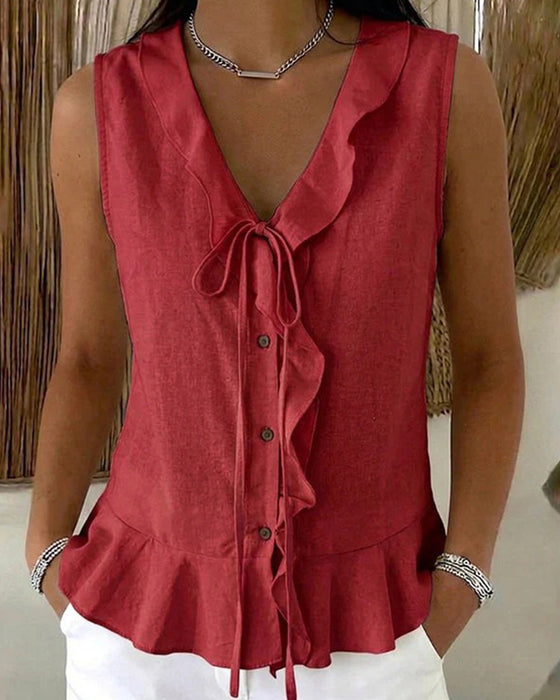 Tank Top Ruffle Krawat Bez Rękawów