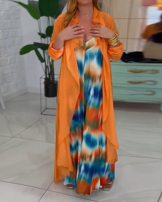 Zestaw kombinezon i kardigan o eleganckim i modnym stylu