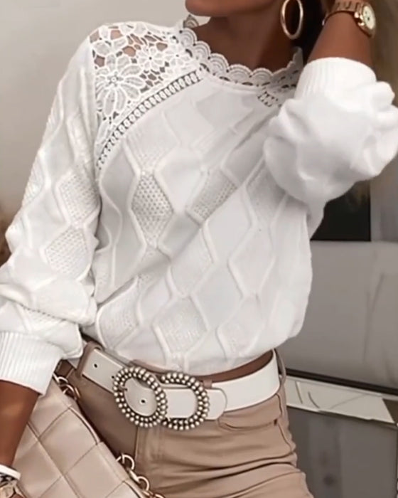 Sweter Koronkowe Wykończenie Modny Patchwork