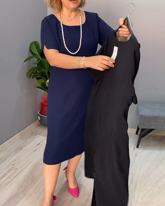 Elegancka sukienka z krótkim rękawkiem w jednolitym kolorze