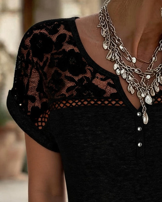 Bluzka Koronka Patchwork Henley