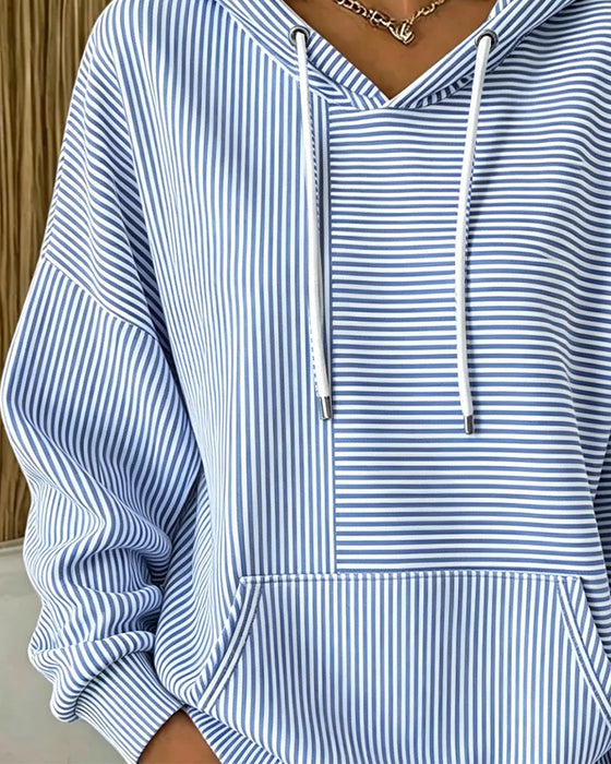 Bluza Z Kapturem Codzienna Pasiasta Z Sznurkiem