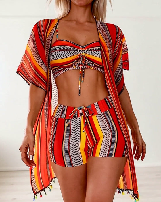 Strój kąpielowy bikini z nadrukiem w stylu resort, trzyczęściowy