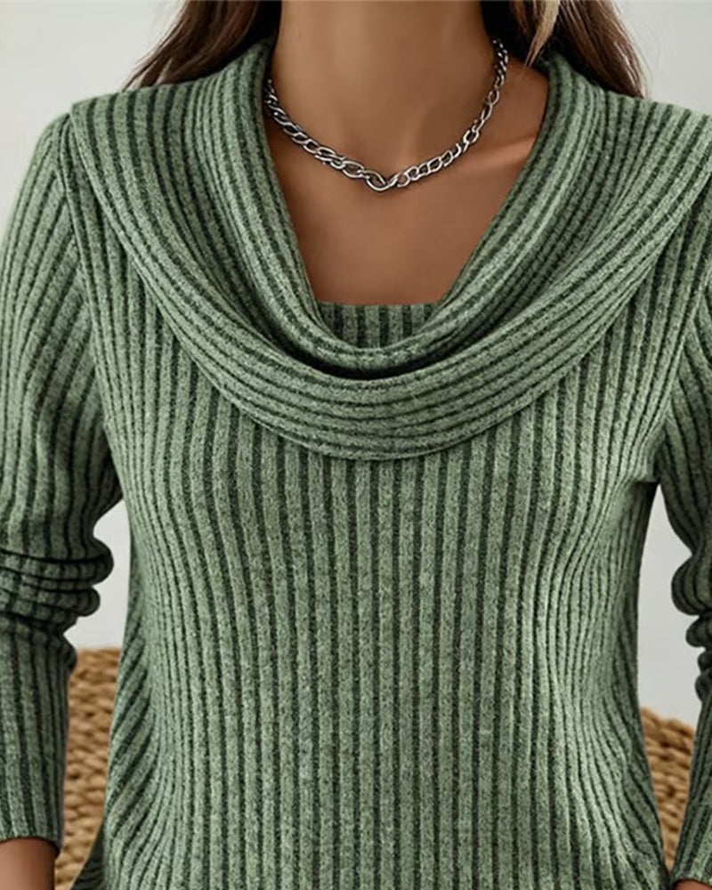 Bluzka Żebrowany Kaptur Dekolt Długi Rękaw