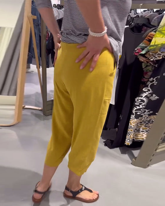 Spodnie Casual Zwężane Bawełna I Len Krótkie