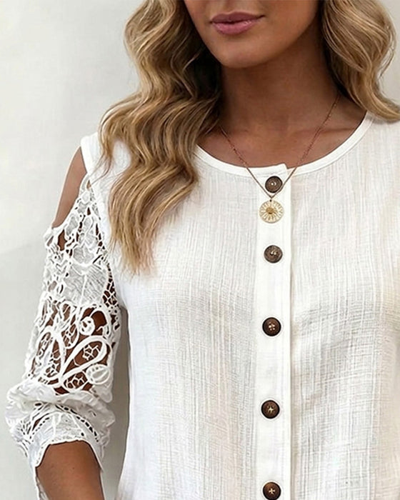 Bluzka Wycięcie Off-Shoulder Guzik