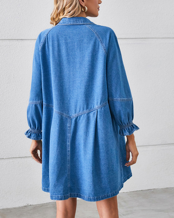Sukienka Denim Patchwork Długi Rękaw