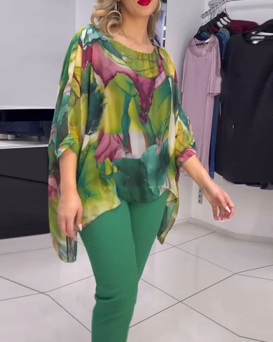 Bluzka z okrągłym dekoltem i rękawami z nadrukiem