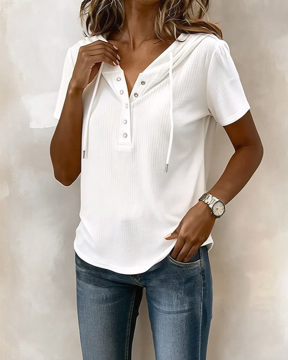 Bluza Kaptur Z Krótkim Rękawem Henley