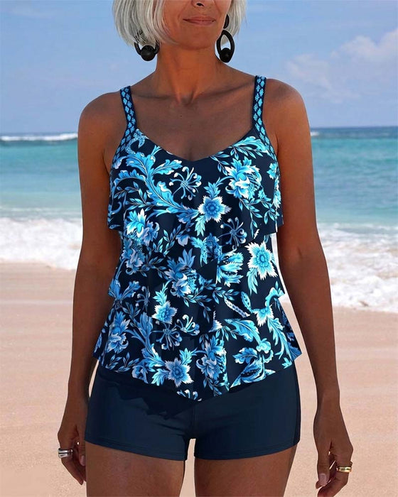 Tankini Nieregularny Ruffle Dół