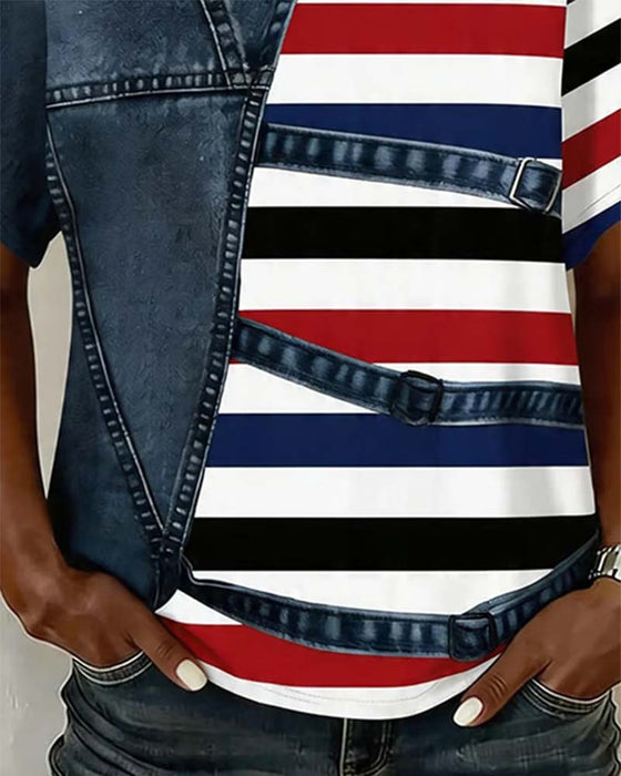 T-Shirt Pasek Patchwork Wzór