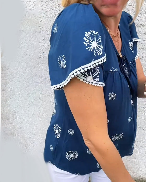 Bluzka Z Rękawami W Kształcie Płatków Kwiatów Nadruk Tie-Dye