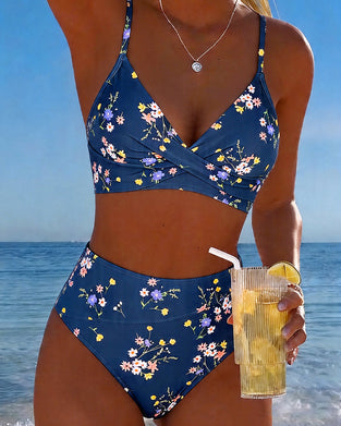Bikini Seksowny Krzyżujący Się Kwiatowy Nadruk