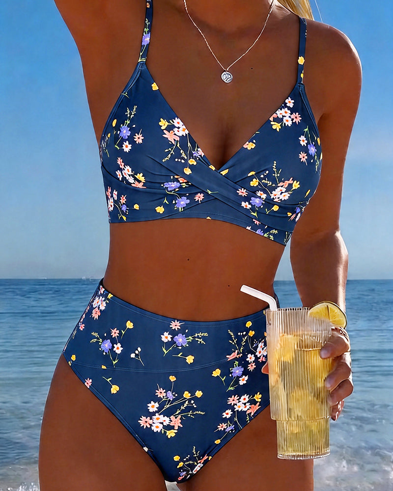 Bikini Seksowny Krzyżujący Się Kwiatowy Nadruk