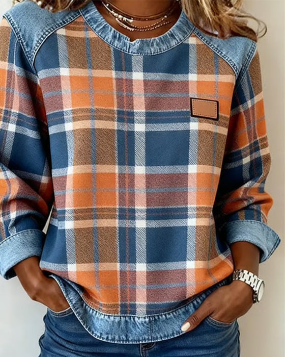 Modna Bluza W Kraciasty Patchwork
