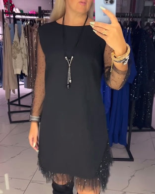 Sukienka Okrągły Dekolt Przezroczysta Siatka Szycie