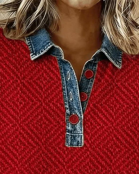 Bluza Z Kołnierzem Denim Patchwork
