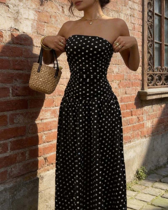 Sukienka Bandeau W Kropki Linia A Długa