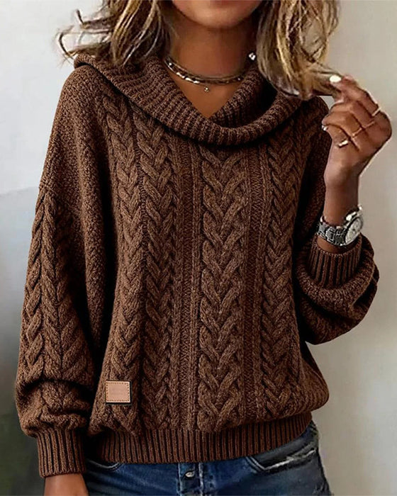 Sweter typu pullover w jednolitym kolorze, dzianina warkoczowa