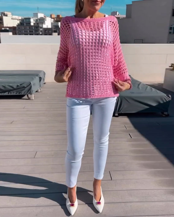 Bluzka z wycięciami w jednolitym kolorze