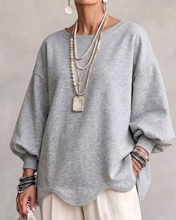 Sweatshirt Okrągły Dekolt Rękaw Latarnia Asymetryczny