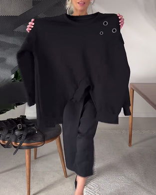 Jednolita kolorowa bluza z okrągłym dekoltem i rozcięciem