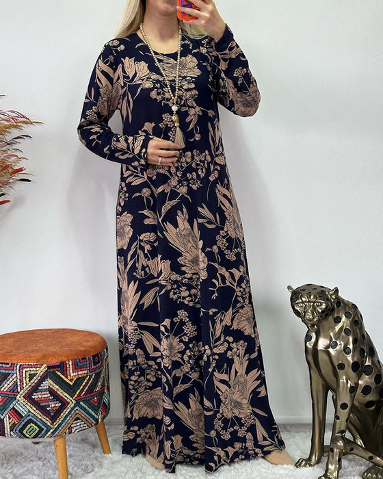 Sukienka z okrągłym dekoltem i kwiatowym wzorem