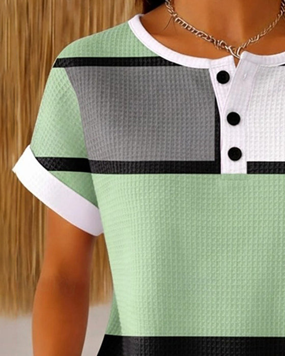 Top Henley Wafel Geometryczny