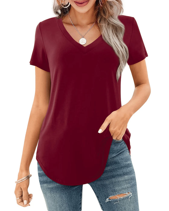 T-Shirt Nieregularny V-Dekolt Casual