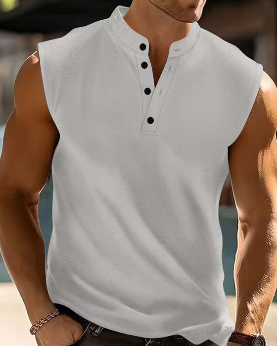 Top Na Ramiączkach Męski Henley Jednokolorowy Sportowy
