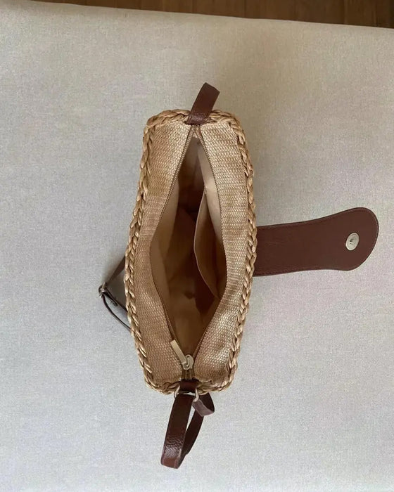 Torba Boho Półokrągły Kształt Ażurowy Słoma