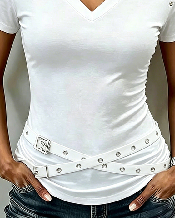 T-Shirt Krzyż Pasek Wyrzynany Slim Krój