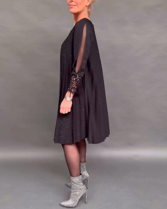 Patchworkowa koronkowa plisowana sukienka w jednolitym kolorze