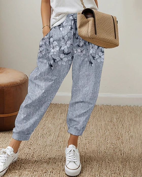 Damskie jeansy casualowe z kieszeniami i nadrukiem