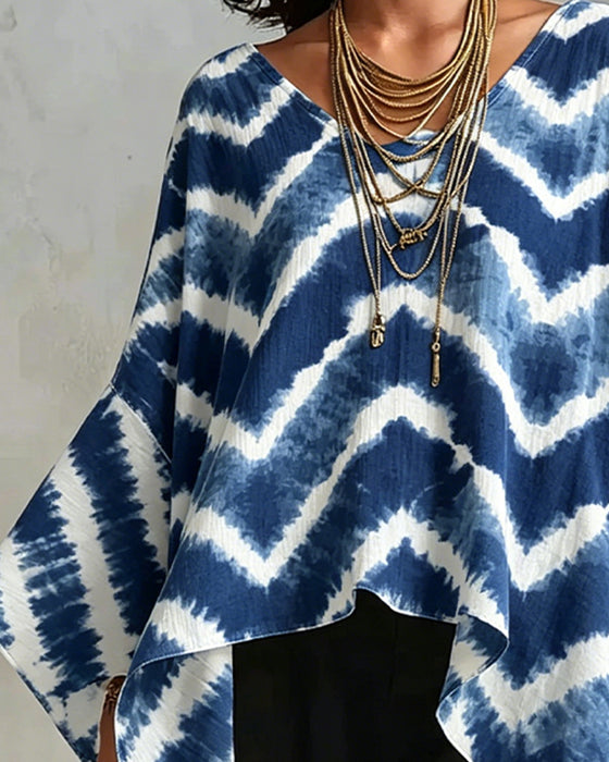 Bluzy V-Szyja Blok Koloru Patchwork Nietoperz