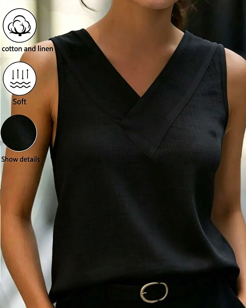 Tank Top Bez Rękawów V-Szyja Krzyż