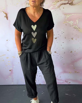 Bluzka Love z krótkim rękawem i dekoltem w kształcie litery V