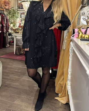 Sukienka Luźny Falbana Wykończenie Cekiny