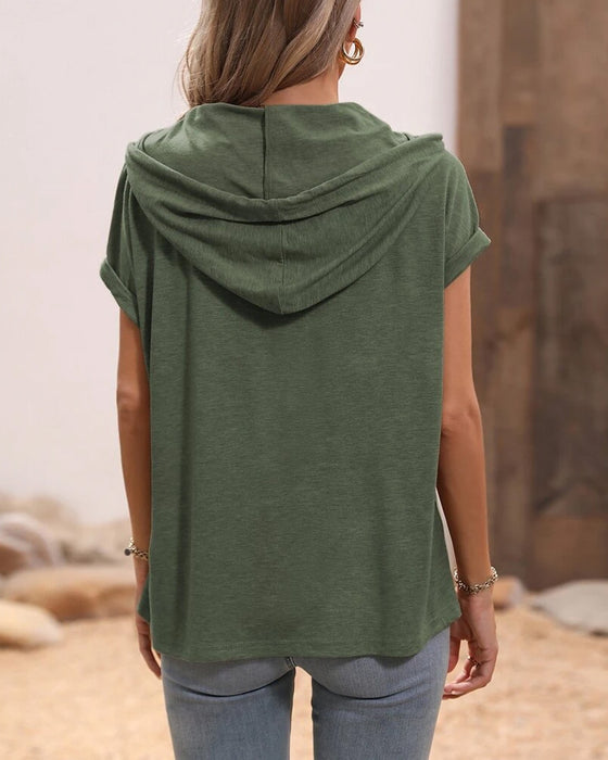 Casual T-shirt z Kapturem, Szczotką i Krótkimi Rączkami