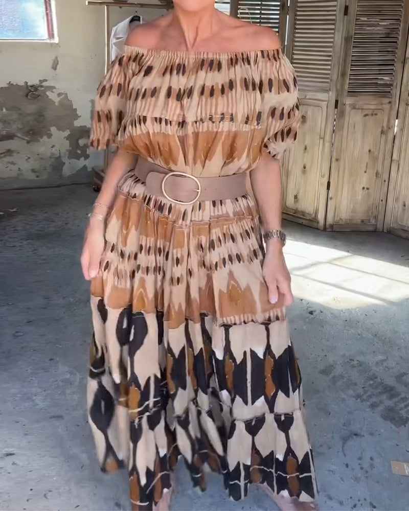 Sukienki Off-Shoulder Kwadratowa Szyja Luźny Nadruk
