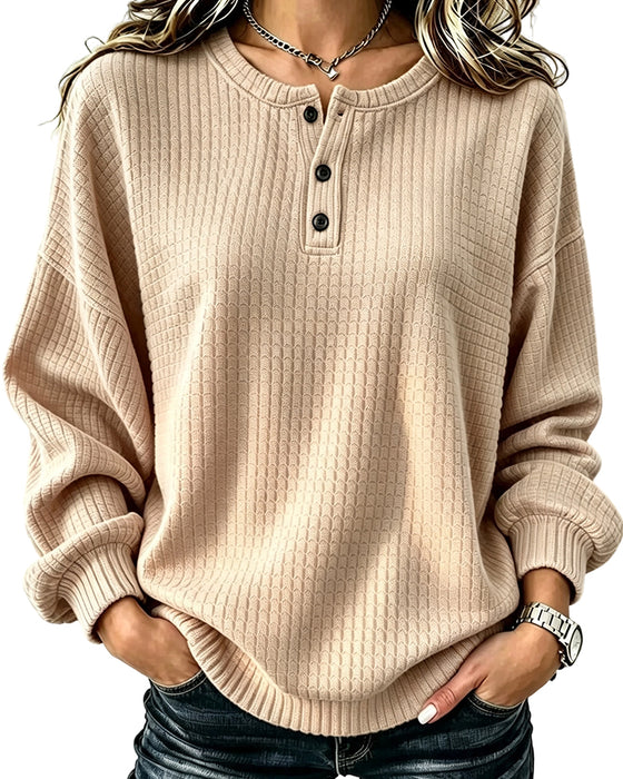 Sweatshirt Okrągły Dekolt Guzik Jednolity