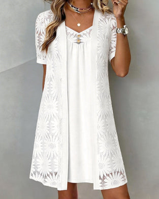 Sukienka Stokrotka Koronka Sztuczny Dwuczęściowy