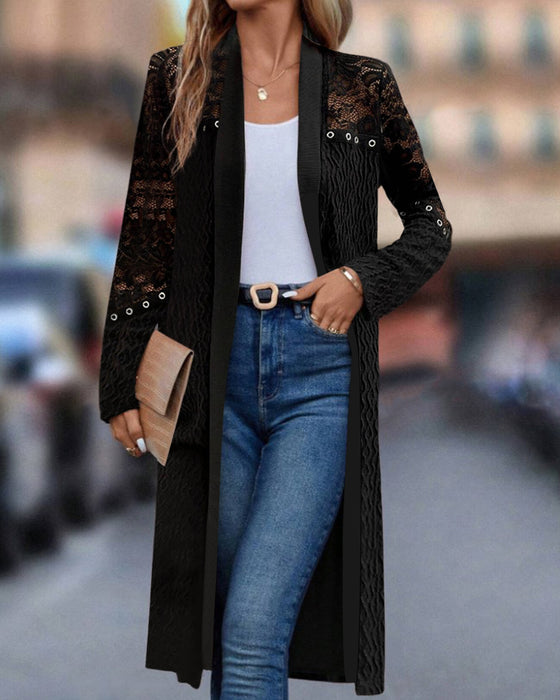 Elegancki koronkowy płaszcz w jednolitym kolorze