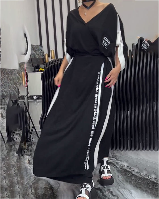 Garnitur V-Neck Nieregularne Luźne Spodnie