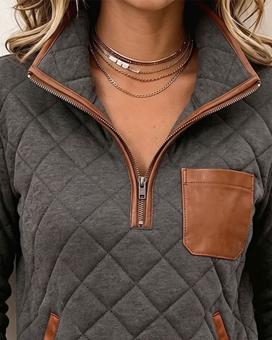 Bluza Argyle Pół Zamek Kołnierz